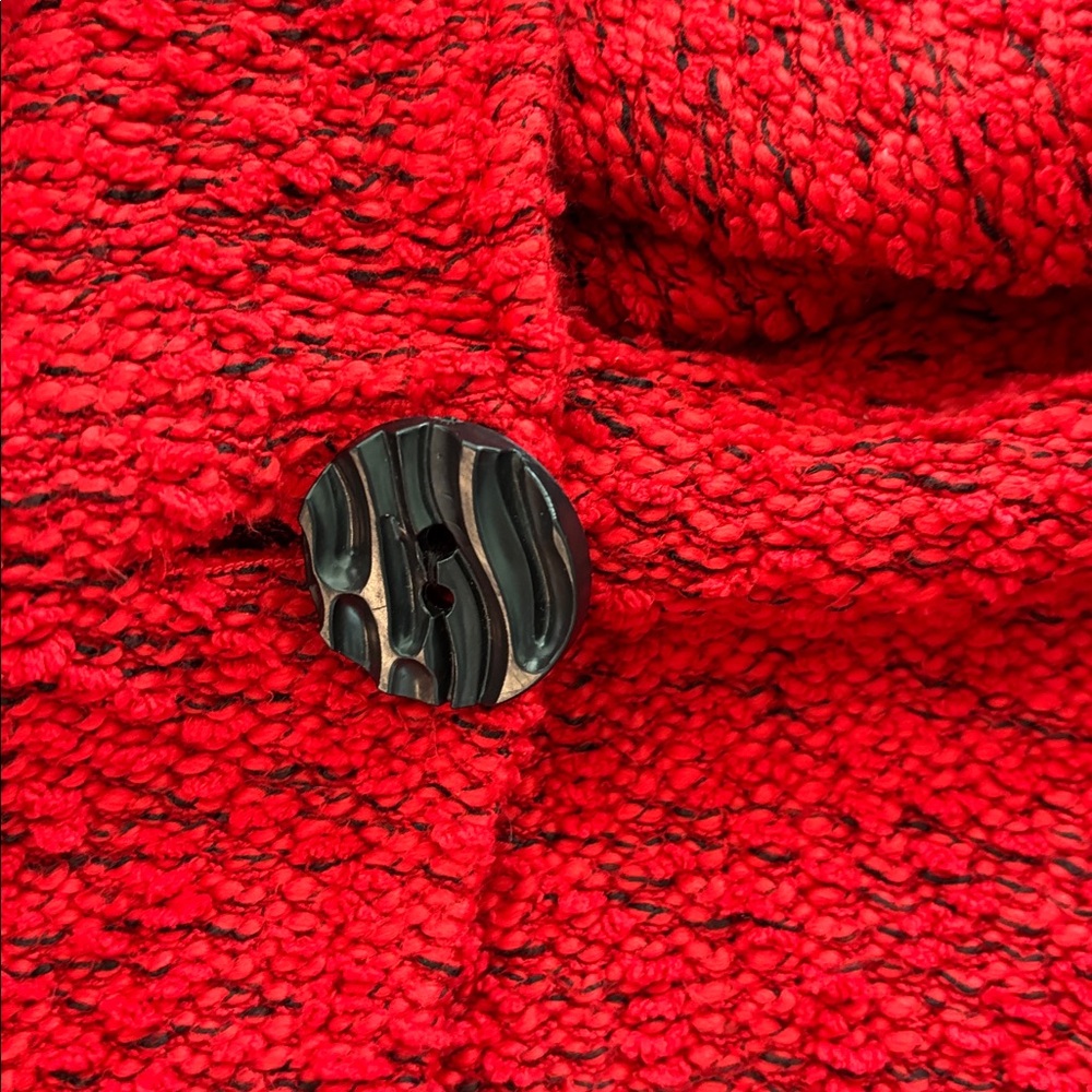 Ali Miles Red with Black Collared One Button Soft Shawl Cardigan Women’s Large - Picture 5 of 9